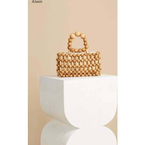 Alasir Ancient Ins Hand-woven Girl Natural Wooden Beads Vacation Handbag Fashion Retro Bamboo Bag Hollow Out Beach Bag