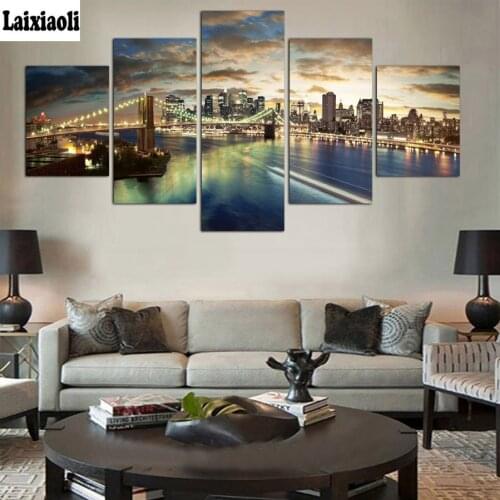 "New York City Night"diamond painting Diamond Embroidery,Full,square,picture of Rhinestone,Mosaic diamond,Cross Stitch, 5pcs set