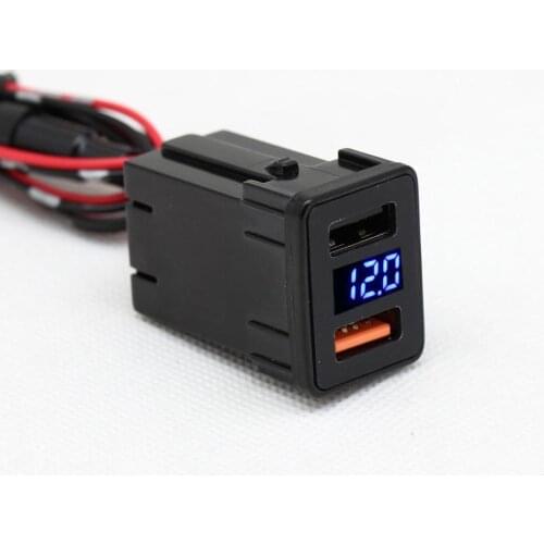 QC3.0 Quickcharge Display Voltage Ampere Car Charger Double USB For Nissan 12-19 SENTRA SYLPHY 24-20 Rogue X-Trail 16-19 Qashqai