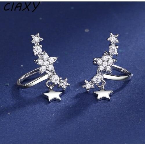 CIAXY 925 Sterling Silver Flash Zircon Star Ear Clip Earrings for Women Cute Trendy Without Pierced Earring 2021 Fashion Jewelry