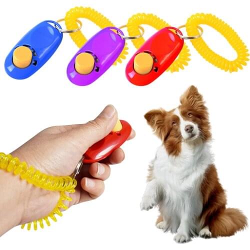 1pc Pet Cat Dog Training Clicker Plastic Dogs Click Trainer Adjustable Sound Key Chain And Wrist Strap Remote Whistle Clicker