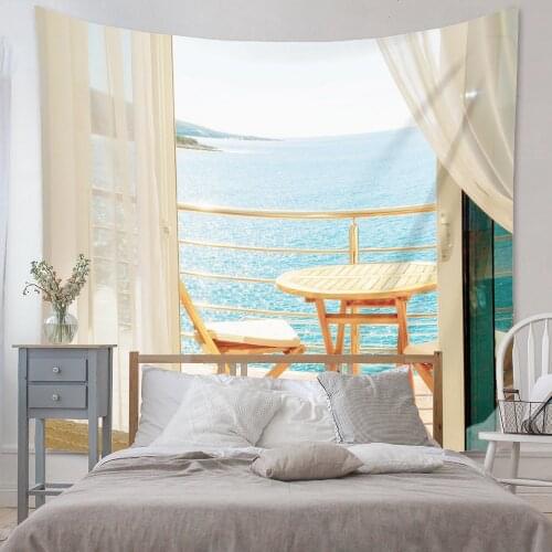 Sea Outside The Window Scenery Tapestry Landscape Wall Hanging Tapestry Blanket Artist Home Decoration Accessories Room Decor