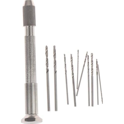 Hot 11pcs/set Silver Color Hand Twist Drill With 10 HHS Drill Bits Drilling Tool for PCB Watch Repair