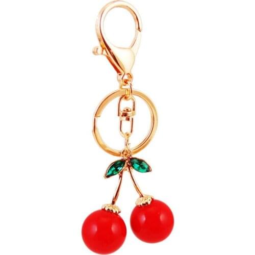 Gules Cherry Key Buckle Metal Fruits Automobile Keys Chain Lovely Eco Friendly Keychains Fashion Gifts LX1602