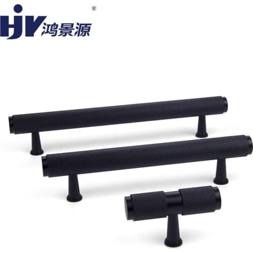 HJY Furniture Black Handle Knobs for Kitchen Knurled T Bar Cabinet Handle Textured Simple Drawer Pulls Hardware Fittings A155