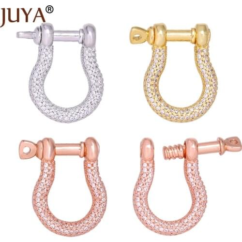 Juya Trendy Carabiner Lock Clasp Horseshoe Shackles Screw Lock Clasp Hanging Chain Zirconia Clasps for Jewelry Making Findings