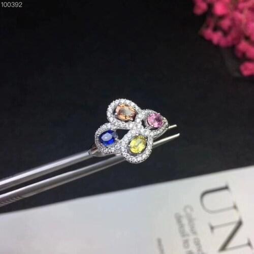 Sapphire ring Natural real Colorful sapphire 925 sterling silver 0.05ct*9pcs gems Handworked ring