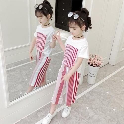 Toddler Girls Clothing Sets 2021 Summer Girls Clothes stiped wild leg Pants Outfit Kids Tracksuit Suit Children Clothing