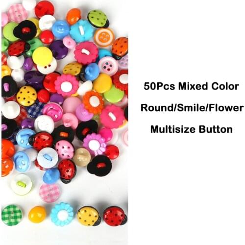 50pcs Random Mixed Colors Round Animal/Flower/Smile Shape Plastic Buttons DIY Garment Clothes Sewing Accessories