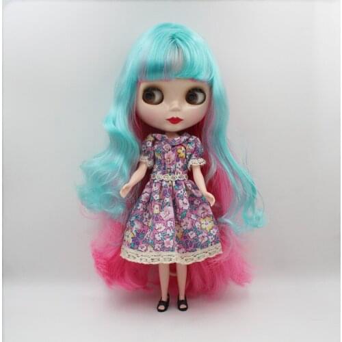 Blygirl,Blyth doll,Sky blue rose red wavy bangs, normal body, 7 joints, 1/6 dolls, 30cm, can be replaced