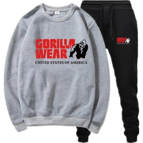 Fashion brand Mens Set Fleece GORILLA WEAR Sweatshirt+Pant Thick Warm Tracksuit Sportswear Track Suits Male Sweatshirt Suit