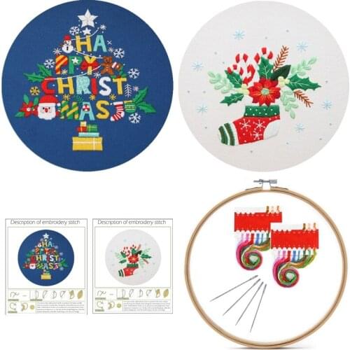 Christmas Embroidery Kits for Beginners Christmas Tree Embroidery Set Stocking Embroidery Pattern Craft Kits English Description