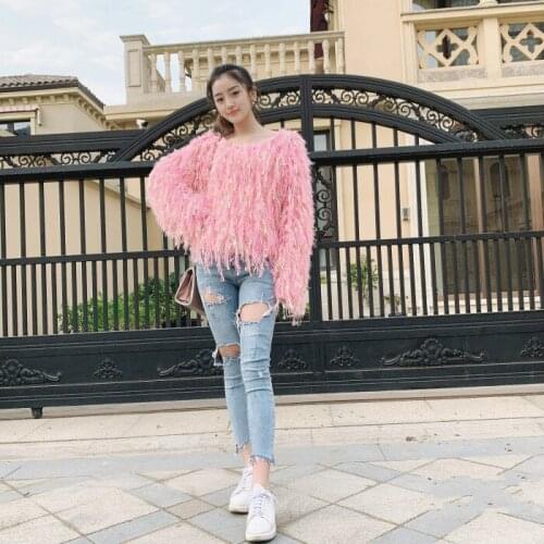 2021 Spring Autumn New Women Loose Temperament Short Furry Tassle Sweater Jersey Top for Women Girls Ladys Jumper Knitwear