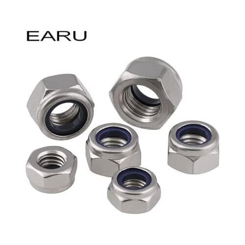 50 pcs M5 304 Stainless Steel Hexagon Hex Locknut Locking Nut Slipping-proof Slip-proof Nut Cap Factory Directly Wholesale