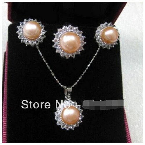 Fine cultured 8-9mm white / pink / black pearl earring CZ / pendant ring setFine cultured 8-9mm white / pink >>> Free shipping