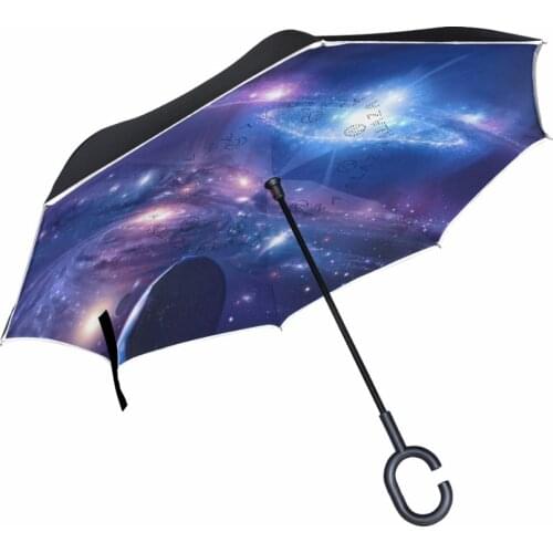 Windproof Galaxy Space Nebula Cloud Custom Reverse Umbrella Milky Way Travel Double Layer Inverted Car Umbrella