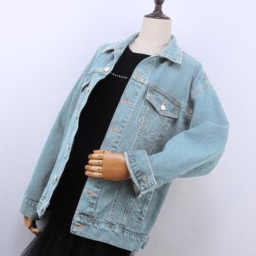 Vintage Women Jacket 2021 Autumn Winter Oversize 4XL Denim Jackets Washed Blue Jeans Coat Turn-down Collar Outwear Bomber Jacket
