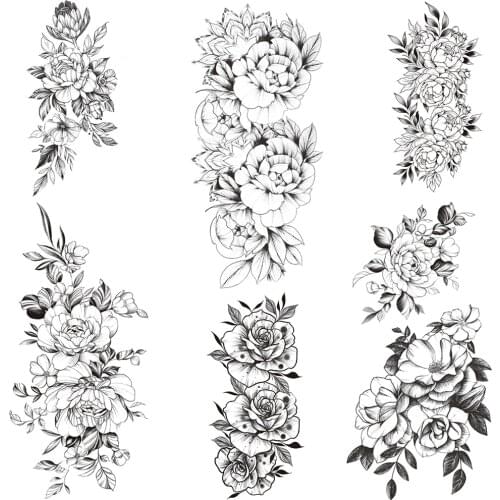 Large Camellia Temporary Tattoos For Women Lily Daisy Flower Tattoo Sticker Sleeve Drawing Morning Glory Fake Tatoo Body Leg Arm