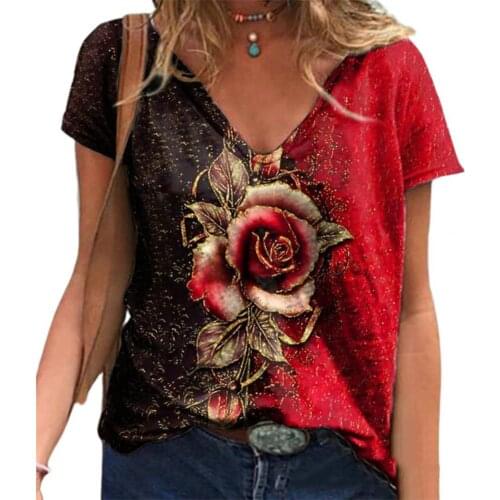 Women Top V-neck Skin-friendly Polyester Summer Loose Comfortable Ladies Pullover for Casual Wearing
