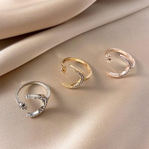 2021 Fashion Moon Star Open Finger Zircon Rings for Women Adjustable Silver Color Wedding Ring Jewelry Gift