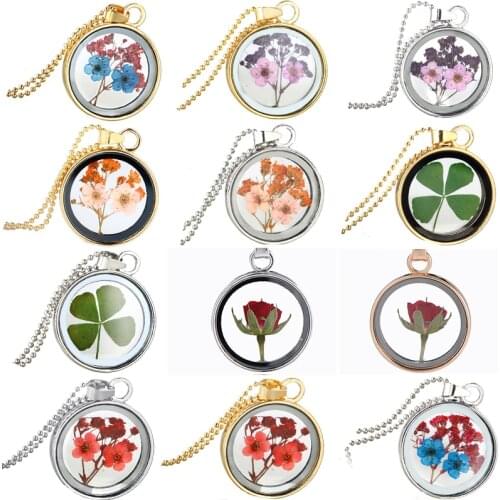 2020 New Fashion Women Round Glass Dried Flower Pendant Necklace Classic Rose/Dandelion Necklace Summer Fine Jewelry