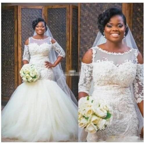 Vestidos de Novia Plus size Half Sleeves Lace South African Mermaid Wedding Dresses wedding gown Robe de Mariee