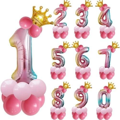 1st Birthday Ballons Rainbow Number Foil Balloon Baby Birthday Party Decorations Kids Party Helium Baloons Happy Birthday Balons