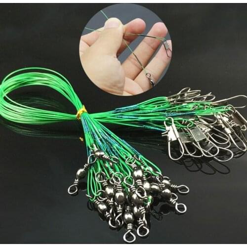 10PCS Anti Bite Steel Fishing Leaders Stainless Steel Fishing Lines with Swivels Snaps Swivels Fishing Lures Hooks Tackle