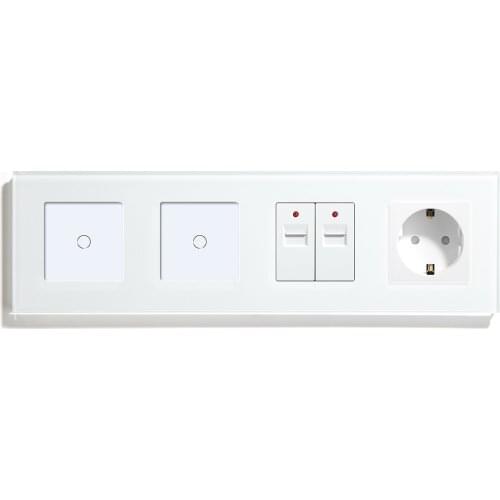 BSEED New Waterproof Double Switch EU Standard Wall Socket 16A 110V-250V White Crystal Glass Panel Wall Socket