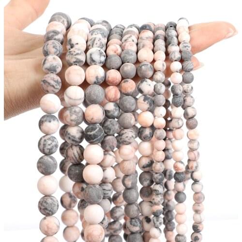 Natural Stone Beads Frosted Pink Zebra Round Loose Spacer Bead For Jewelry Making DIY Bracelets Charm Accessories 4/6/8/10/12MM