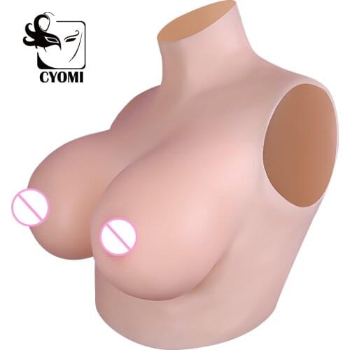 CYOMI 82F Crossdresser Breast Silk Cotton High Collar Neck Realistic Silicone Fake Boobs Shemale Transgender Crossdresser 1G