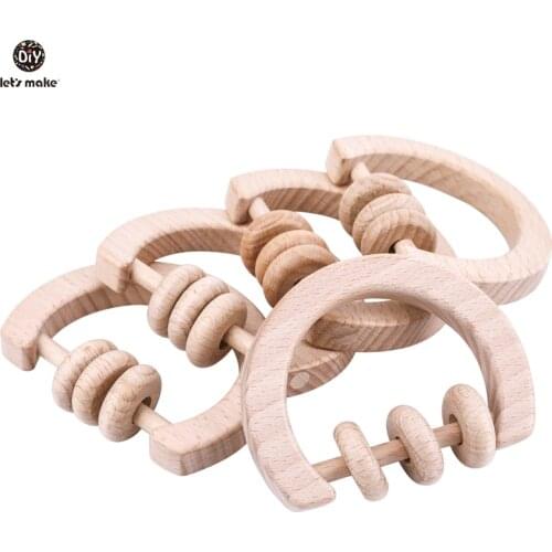 Let’s Make 1pc Wood Rattle Semicircle Beech Wood Teether Play Gym Cartoon Teething Toys Educational Toy Make Noise Baby Rattler