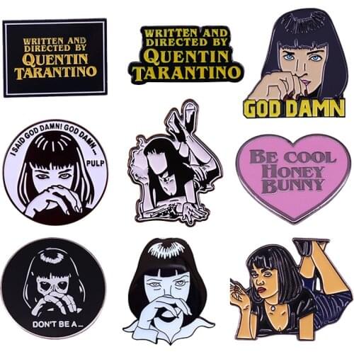 Pulp Fiction Mia Wallace Be Cool Honey Bunny Enamel Brooch Pins Badge Lapel Pin Brooches Alloy Metal Fashion Jewelry Accessorie