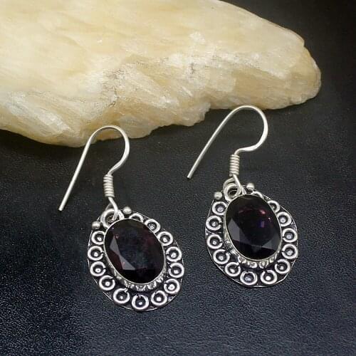 Gemstonefactory Big Promotion Single Unique 925 Silver Jewelry Purple Amethyst Women Ladies Gifts Dangle Drop Earrings 20212444
