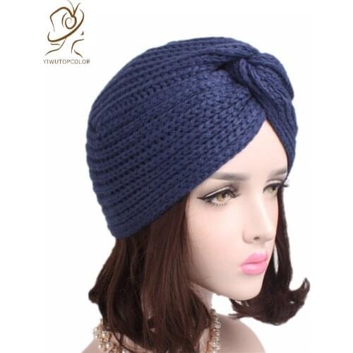 New Fashion Autumn And Winter Imitation Cashmere Cross Head Scarf Hat Woolen Hat Indian Hat Muslim Headscarf Hat