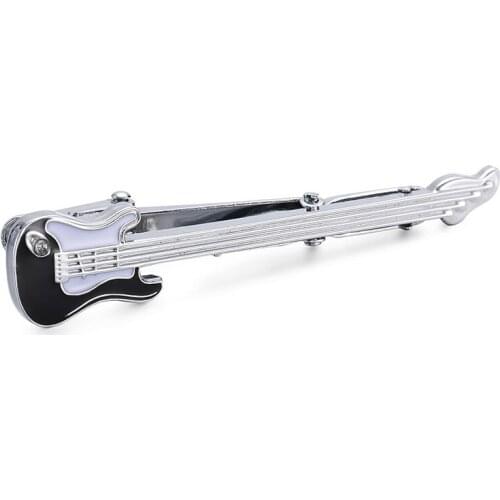 Hot Sale Musical Guitar Tie Bar for Mens High Quality Silver Plated Suit Clasp Clamp Clip Business Wedding Tie Clips & Cufflinks