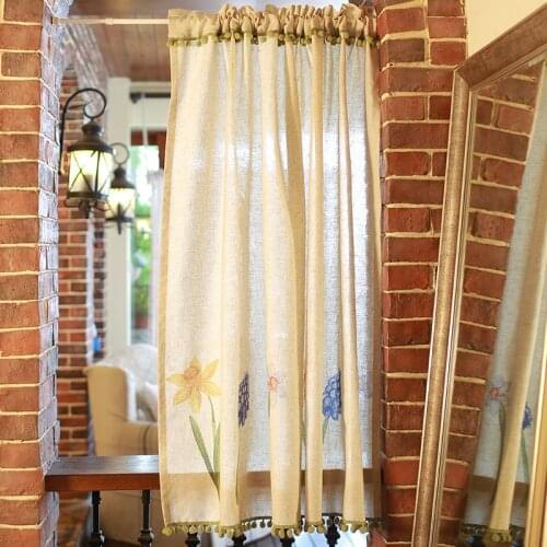 Country Nordic Cotton Linen Curtain Short Curtain Kitchen Cabinet Door Wash Basin Small Curtain
