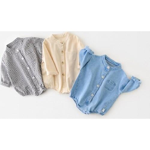 Baby Clothes One Piece Neutral Style Pocket Toddler Boys Romper Demin Infant Girls For Newborn Romper Plaid Autumn Long Sleeve