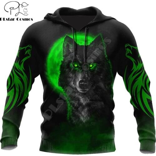 Beautiful The Green Moon Wolf 3D All Over Printed Men Hoodie Autumn Unisex Sweatshirt Zip Pullover Casual Streetwear KJ459