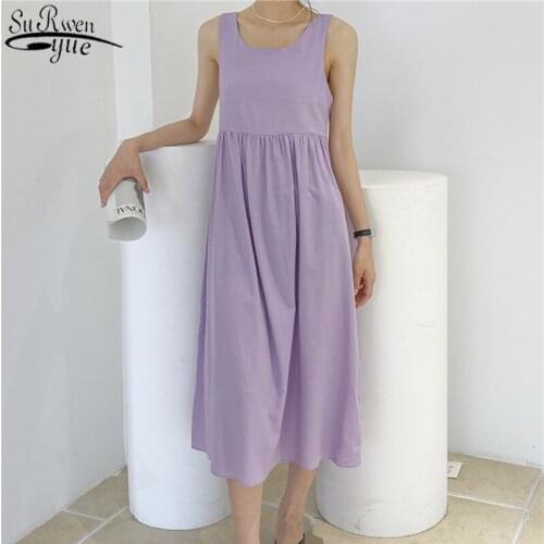 Summer Dresses Green Casual Backless Lace-Up Bow Strap Dress 2021 New Women Solid O-neck Sleeveless Pleated Long Dress 10133