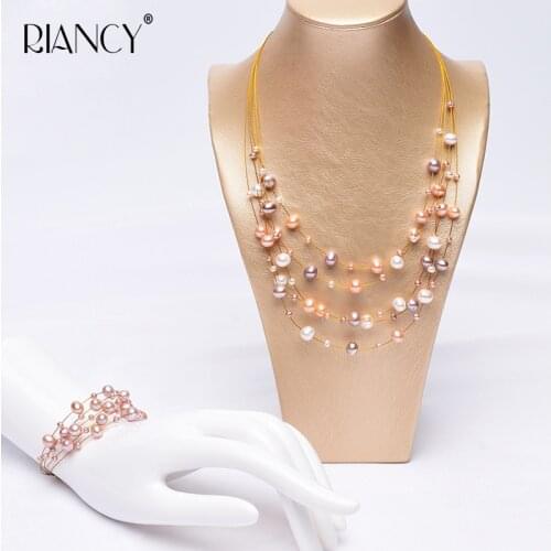 Europe America temperament wild starry pearl necklace multi-layer freshwater pearl clavicle chain hand made bride necklace