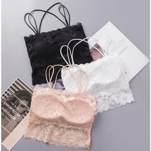 Fashion Women Lady Lace Floral Soft Strap Bras Tops Tube Chest Wrap Bandeau Underwear Black White