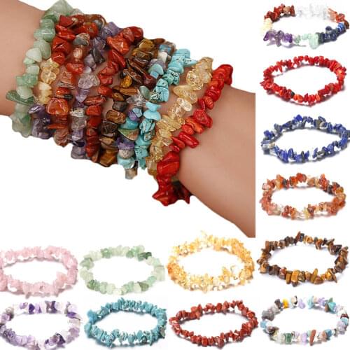 Fashion Wristband Chakra Chipped Raw Natural Stone Yoga Healing Quartz Crystal Stretch Bracelet Beads Elastic Hot Hand Chain