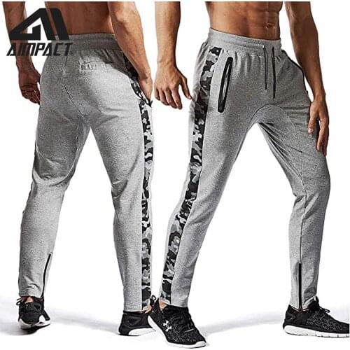 AIMPACT Mens Cotton Sweatpants Athletic Gym Tapered Slim Fit Jogger Pants Running Fitness Trousers Zipper Bottom Leg AM5218