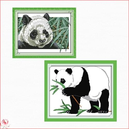 Joy Sunday Panda Cross Stitch Kit Pattern 14CT White 11CT Printed Cute Animals Embroidery Set DIY Home Decoration Craft Painting