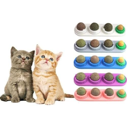 4pcs/set Catnip Ball Set Cat Treat Toys Snack Self-Adhesive Rotated Catnip Ball Cats Wall Mount Molar Teething Toy For Cats Ball