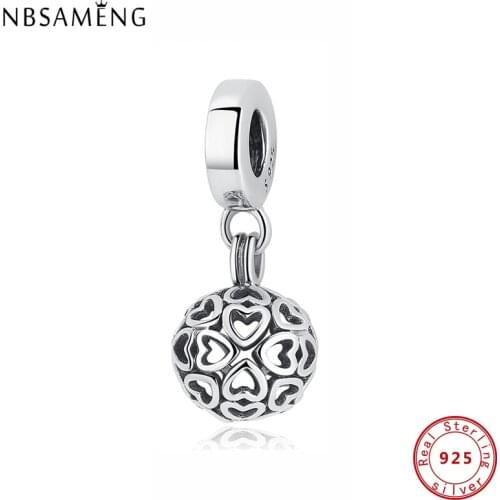 NBSAMENG 100% 925 Sterling Silver Harmonious Hearts Dangle Charm Beads Fit Bracelets& Bangles DIY Jewelry Gifts