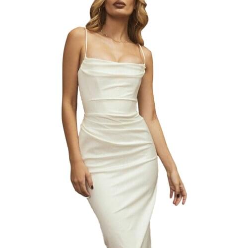 New Women Slim Slip Dress Camisole Long Dress Adult Sexy Sleeveless Solid Color Spaghetti Strap Comfortable And Fashionable