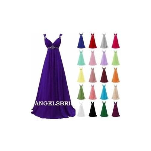 New Fashion V-Neck A-Line Long Evening Dresses Vestidos De Festa Formal Chiffon Appliques Floor-Length Strap Prom Party Gowns