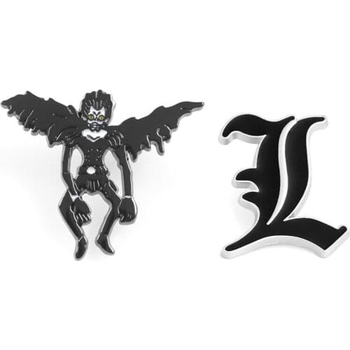 Wholesale Japanese Anime Death Note Brooches Accessories Gothic Letter L Skeleton Death Brooch Pins for Men Women Cosplay